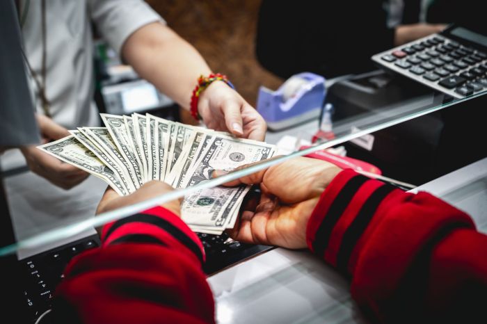 Bank deposit bills sorted facing deposited neatly Cash into bank account